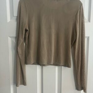 Madden Girl Taupe Long Sleeve Crewneck Top with Sleeve Rhinestones